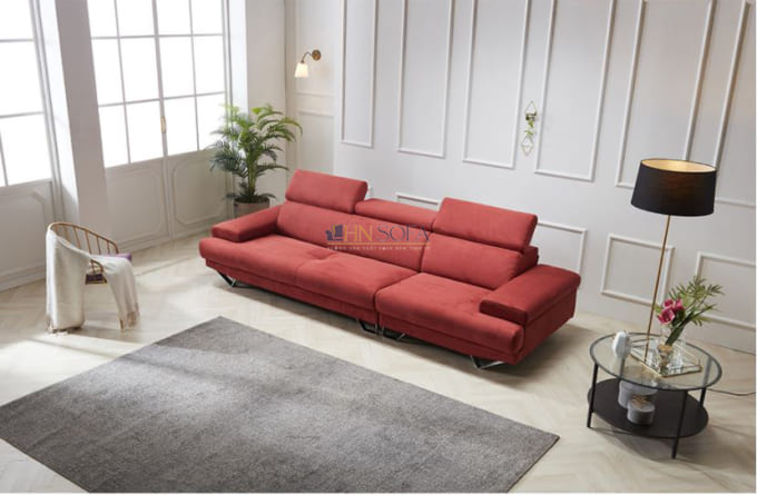 Mẫu sofa văng đỏ hiện đại nổi bật trong không gian phòng khách HNSN11