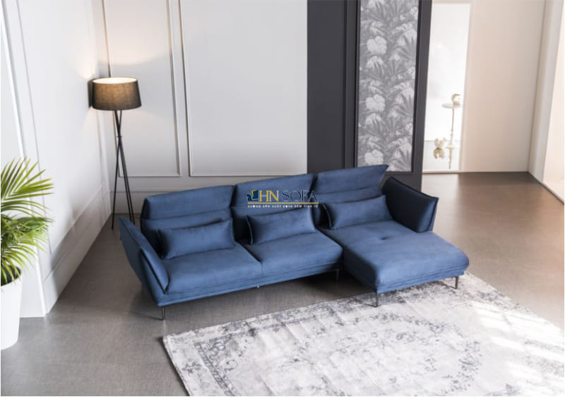 Mẫu sofa góc L nỉ Hàn HNSN16 màu xanh đậm