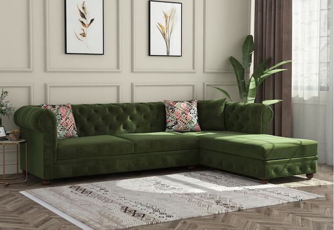 Bộ sofa nỉ chữ L cho không gian phòng khách lớn